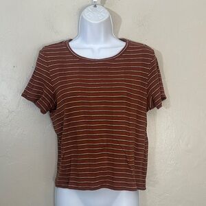 American Eagle Outfitters Brown Striped Short Sleeve Tee